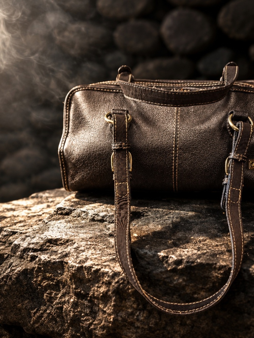 The Sak Dark Brown Leather Satchel with Gold Hardware
